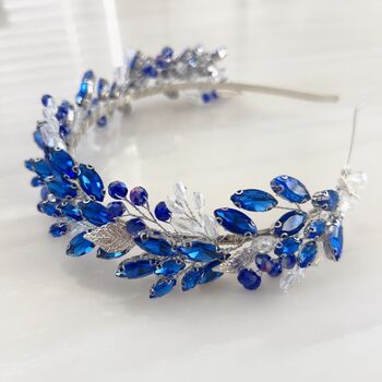 Royal Blue Headband With Silver Leaves, 6 of 6