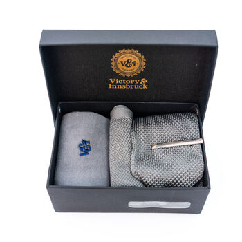 Grey Knitted Wedding Tie Set And Socks Groomsmen Gift, 3 of 8