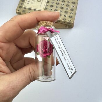 Tiny Pink Rose In A Bottle Personalised Mother’s Day Gift, 11 of 12