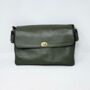 Multi Compartment Womens Leather Handbag Shoulder Bag In Khaki Green, thumbnail 7 of 8