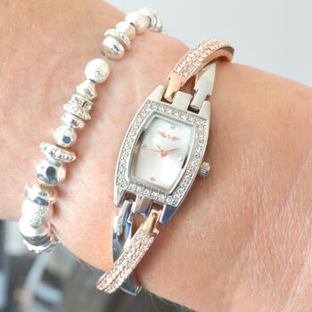 Personalised Ladies Two Tone Crystal Design Wrist Watch, 2 of 4