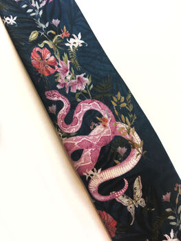 Silk Tie Navy Blue With Pink Snake 'Enticement' Design, 2 of 5