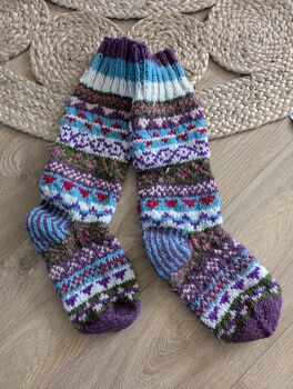 Fair Isle Folk Sofa Socks 100% Wool, 7 of 8