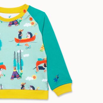Organic Sweatshirt With Canoeing Dogs And Hedgehogs, 5 of 5
