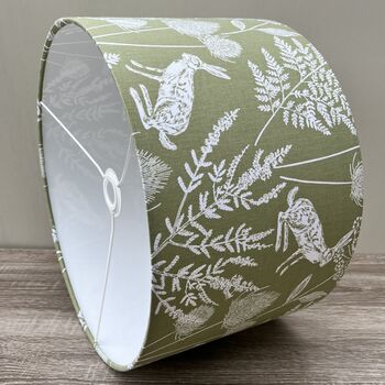 Kielder Hare Sage Green Wildlife Drum Lampshade, 6 of 10