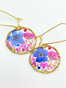 Earrings With Real Pink And Blue Flowers, 7 of 12