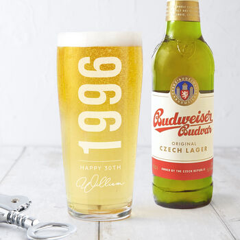 Personalised 30th Birth Year And Name Beer Glass, 2 of 7
