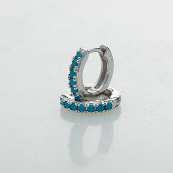 Huggie Hoop Earrings With Turquoise Stones, 5 of 10