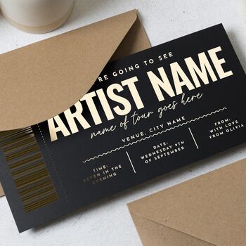 Personalised Gold Foil Concert Ticket Gift Voucher, 4 of 9