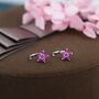 Pink Forget Me Not Flower Cz Hoop Earrings, thumbnail 1 of 12