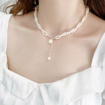 Lucy White Ivory Silver Pearl Drop Jewel Gift Necklace, 2 of 7