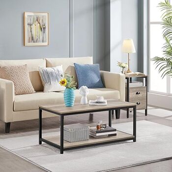 Industrial Coffee Table For Living Room, Large Side Table With Metal Leg And Storage Shelf, Grey, 100x50x45cm, 5 of 10