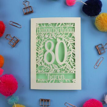 Personalised 80th Birthday Card Papercut Flower Design, 6 of 9