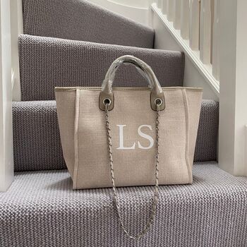 Personalised Stone Large Monogram Chain Tote School Bag, 7 of 11