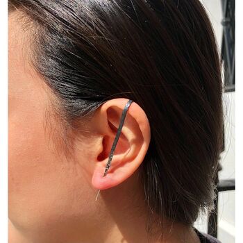 Sterling Silver Hammered Bar Ear Cuff Earrings, 2 of 3