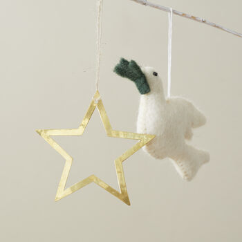 Fair Trade Brass Star Hanging Christmas Decor 3pc Set, 5 of 8