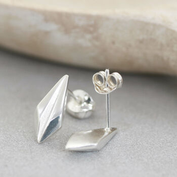 Geometric Earrings. Silver Art Deco Studs Earrings, 8 of 10
