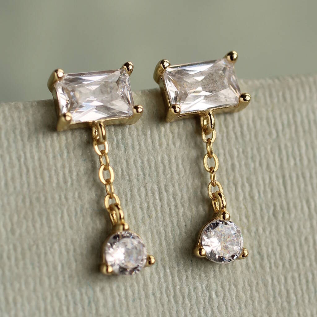 Baguette Rectangle Dangle Stud Earrings, 1 of 5