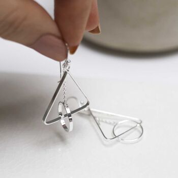 Sterling Silver Triangle And Circle Dangly Earrings, 4 of 7