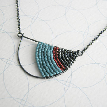 Geometric Silver Semi Circle Beaded Necklace, 2 of 6