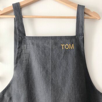 Personalised Charcoal Grey 100% Linen Pinafore Apron, 7 of 11