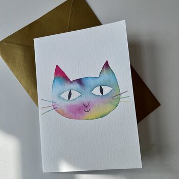 Rainbow Watercolour Personalised Cat Painting Card, 2 of 5