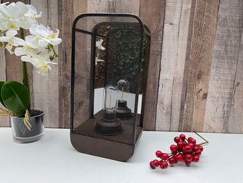 36cm Industrial Battery Operated Lamp Wall Or Table Lighting Brown Metal, 9 of 9