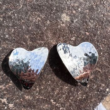 Clip On Heart Earrings In Hammered Sterling Silver, 5 of 6