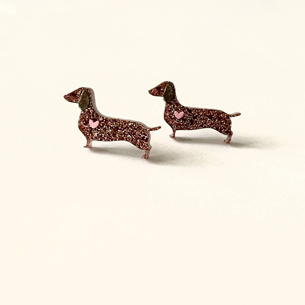 Brown Glitter Dachshund Sausage Dog Earrings By Hope and Halcyon
