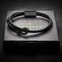 Men's Personalised Engraved Black Adjustable Leather Bracelet With Smooth Sliding Clasp Artisan Jewellery, thumbnail 1 of 10