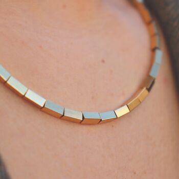 Cube Choker Necklace 18k Gold Plated Titanium Steel, 3 of 7