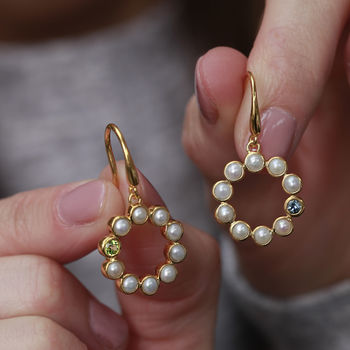 Pearl And Gemstone Halo Hook Earrings, 2 of 5