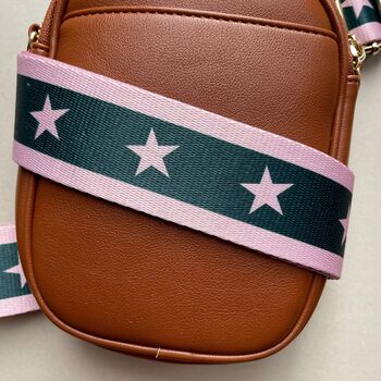 Forest Green And Pink Star And Stripe Bag Strap, 2 of 2