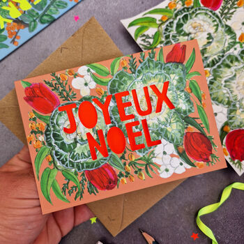 Joyeux Noel Neon Floral Papercut Christmas Card, 2 of 7