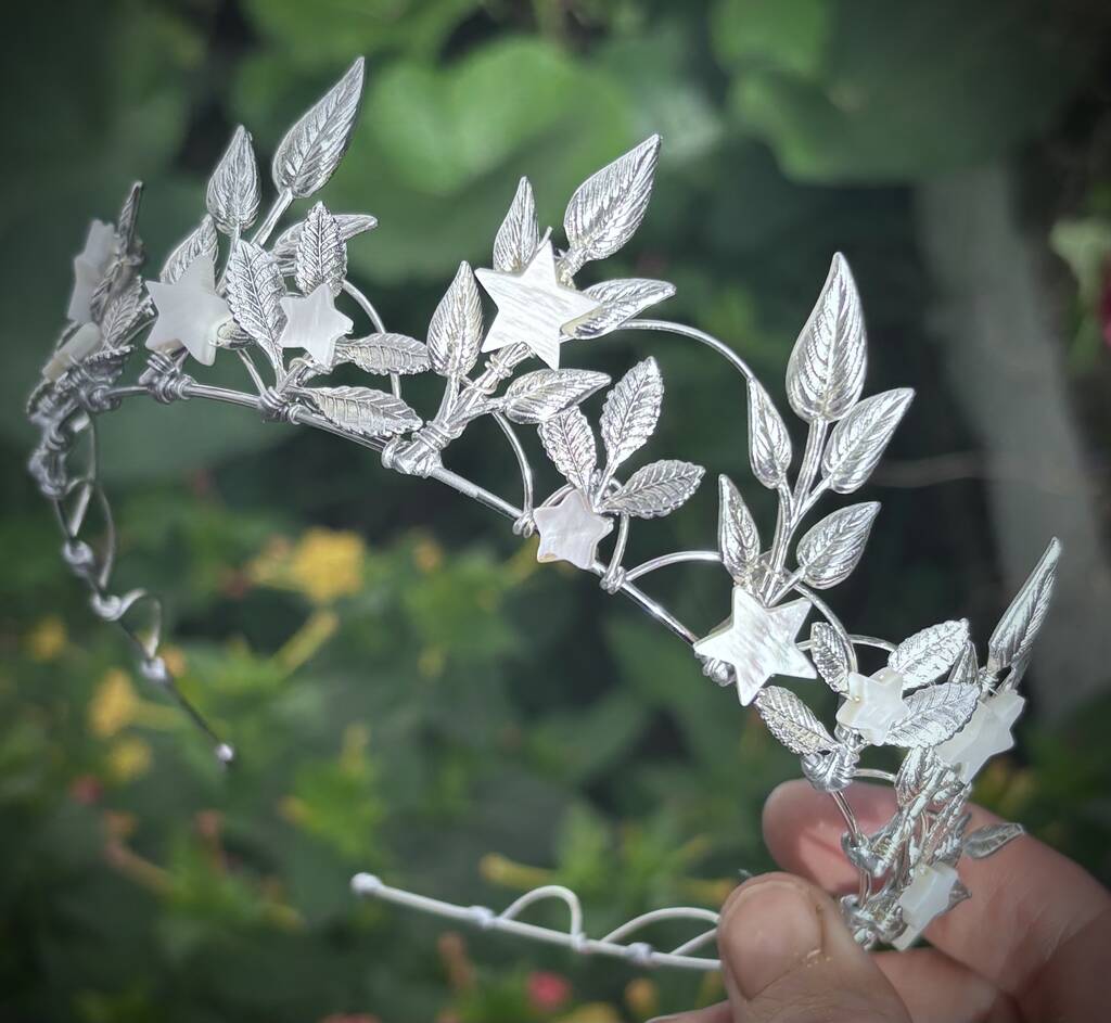 The Nova Crown Star Celestial Floral Crown Leaf Headpiece Flower Mother Of Pearl Shell, 1 of 9