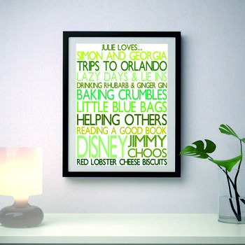 Personalised 'Favourite Things' Framed Print: Greens, 4 of 6