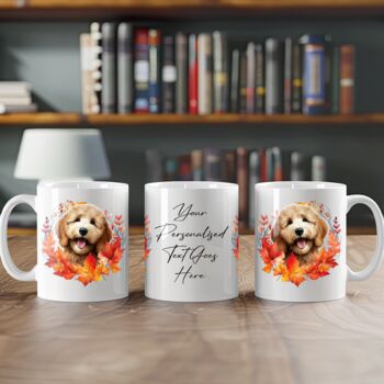 Personalised Dog Mug Golden Doodle In An Autumn Wreath, 2 of 2