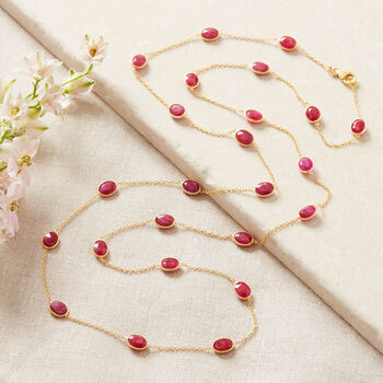 Ruby Pebble Gold Plated Silver Long Chain Necklace, 2 of 11