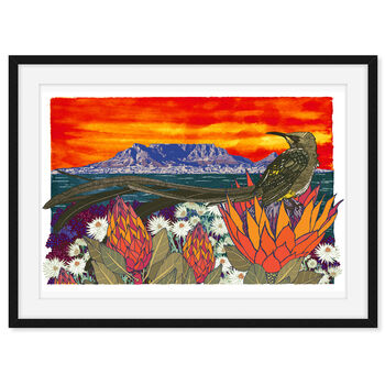 Cape Town Table Mountain And Sugarbird Art Print, 2 of 9