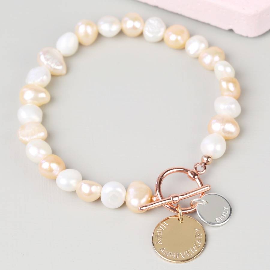 handmade pearl bracelet with personalised double discs by lisa angel ...