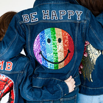 Personalised Kids Denim Jacket With Rainbow Emoji Smile, 4 of 8