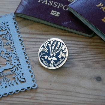 Adventure Awaits Hard Enamel Pin In Silver And Blue, 2 of 4