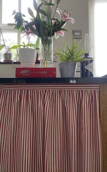 Velcro Sink Skirt, Red Ticking Stripes Cabinet Curtain Bespoke, 5 of 9