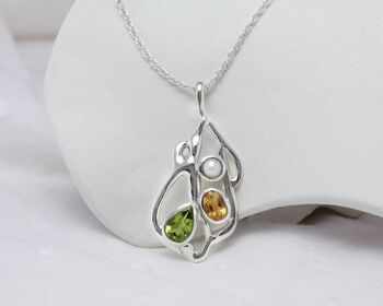 Silver Pendant With Peridot, Citrine And Pearl, 3 of 7