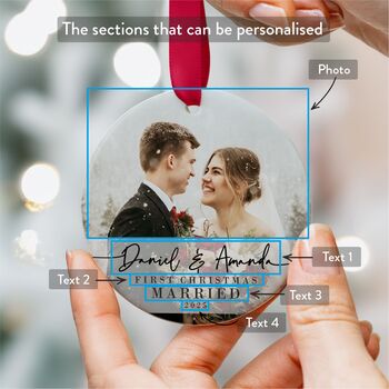 First Christmas Married Ceramic Photo Ornament 2025, 2 of 8