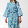 Blue Bird And Flower Print Cotton Dressing Gown Kimono, thumbnail 6 of 8