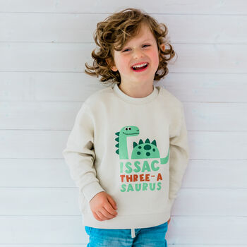Personalised Kids Natural Dinosaur Birthday Sweatshirt, 2 of 12