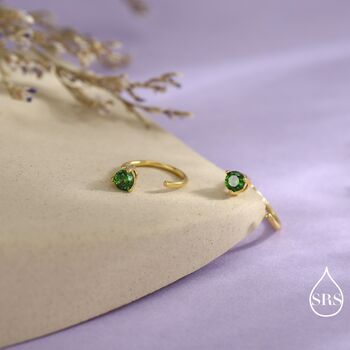 Sterling Silver Emerald Green Cz Huggie Hoop Threader Earrings, 6 of 11