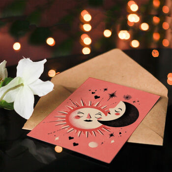 Retro Sun And Crescent Moon Celestial Couple Valentine's Card, 4 of 6