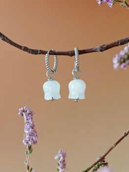 Elegant White Jade Lily Hoop Earrings, 2 of 8